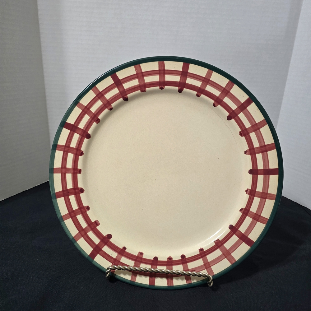 Hartstone Pottery Stoneware Red Checkered/Lattice Green Rim Serving Platter 12.5